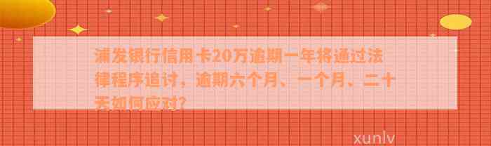 浦发银行信用卡20万逾期一年将通过法律程序追讨，逾期六个月、一个月、二十天如何应对？