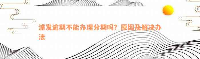 浦发逾期不能办理分期吗？原因及解决办法