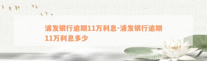 浦发银行逾期11万利息-浦发银行逾期11万利息多少