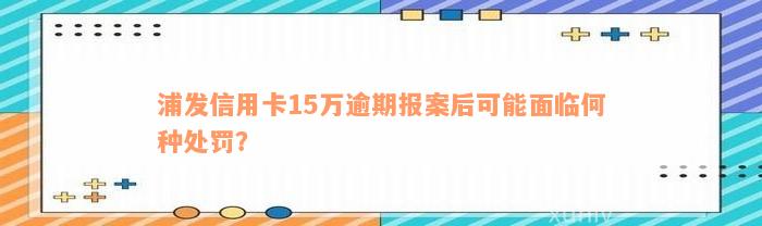 浦发信用卡15万逾期报案后可能面临何种处罚？