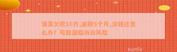 浦发欠款10万,逾期5个月,没钱还怎么办？可能面临诉讼风险