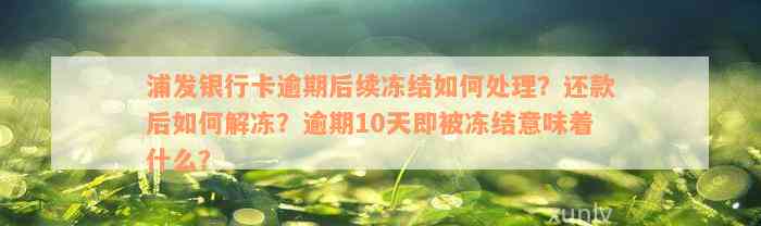 浦发银行卡逾期后续冻结如何处理？还款后如何解冻？逾期10天即被冻结意味着什么？