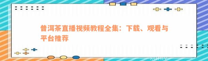 普洱茶直播视频教程全集：下载、观看与平台推荐