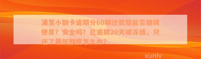 浦发小额卡逾期分60期还款后能否继续使用？安全吗？已逾期20天被冻结，只还了最低额度怎么办？