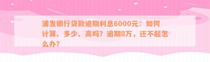 浦发银行贷款逾期利息6000元：如何计算、多少、高吗？逾期8万，还不起怎么办？