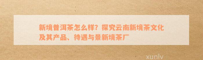 新境普洱茶怎么样？探究云南新境茶文化及其产品、待遇与景新境茶厂