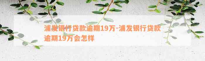 浦发银行贷款逾期19万-浦发银行贷款逾期19万会怎样