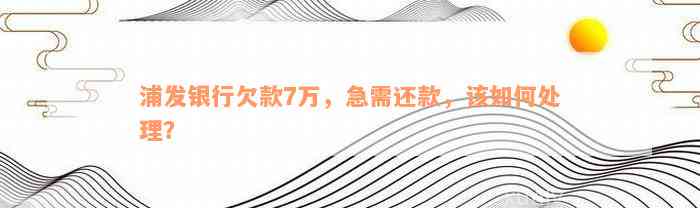 浦发银行欠款7万，急需还款，该如何处理？