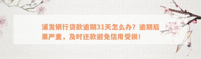 浦发银行贷款逾期31天怎么办？逾期后果严重，及时还款避免信用受损！