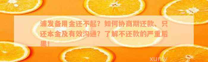 浦发备用金还不起？如何协商期还款、只还本金及有效沟通？了解不还款的严重后果！