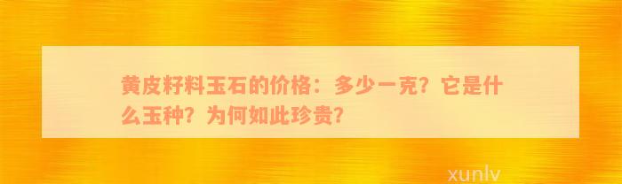 黄皮籽料玉石的价格：多少一克？它是什么玉种？为何如此珍贵？