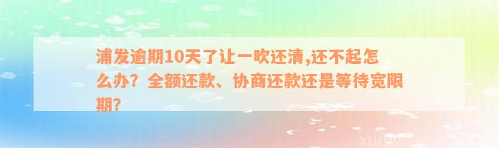 浦发逾期10天了让一吹还清,还不起怎么办？全额还款、协商还款还是等待宽限期？