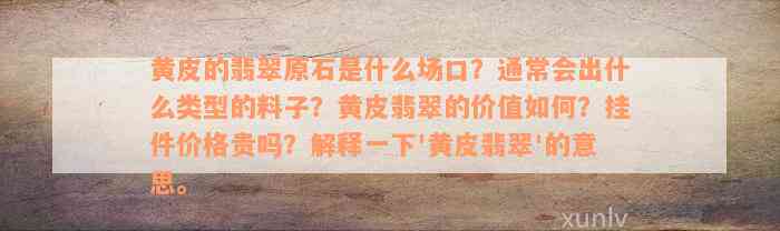 黄皮的翡翠原石是什么场口？通常会出什么类型的料子？黄皮翡翠的价值如何？挂件价格贵吗？解释一下'黄皮翡翠'的意思。