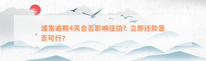 浦发逾期4天会否影响征信？立即还款是否可行？