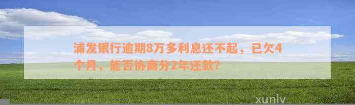 浦发银行逾期8万多利息还不起，已欠4个月，能否协商分2年还款？