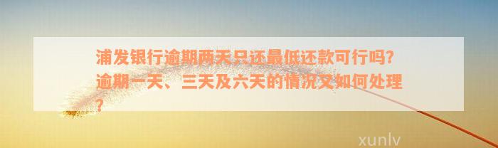 浦发银行逾期两天只还最低还款可行吗？逾期一天、三天及六天的情况又如何处理？