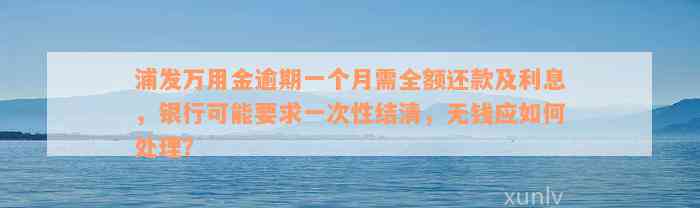 浦发万用金逾期一个月需全额还款及利息，银行可能要求一次性结清，无钱应如何处理？