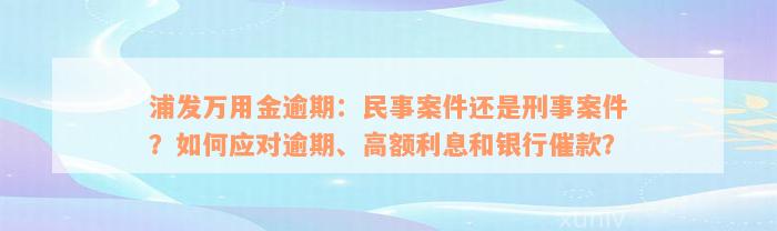 浦发万用金逾期：民事案件还是刑事案件？如何应对逾期、高额利息和银行催款？