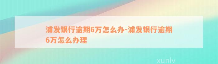 浦发银行逾期6万怎么办-浦发银行逾期6万怎么办理