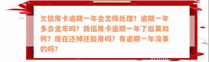 欠信用卡逾期一年会怎样处理？逾期一年多会坐牢吗？我信用卡逾期一年了后果如何？现在还掉还能用吗？有逾期一年没事的吗？