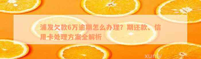 浦发欠款6万逾期怎么办理？期还款、信用卡处理方案全解析