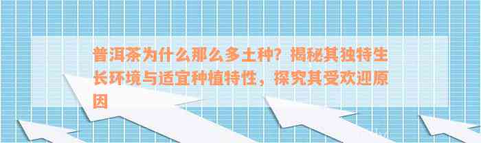 普洱茶为什么那么多土种？揭秘其独特生长环境与适宜种植特性，探究其受欢迎原因