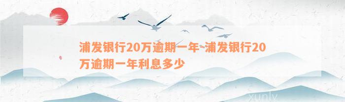 浦发银行20万逾期一年-浦发银行20万逾期一年利息多少