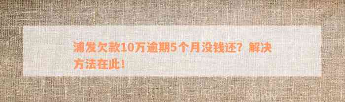 浦发欠款10万逾期5个月没钱还？解决方法在此！