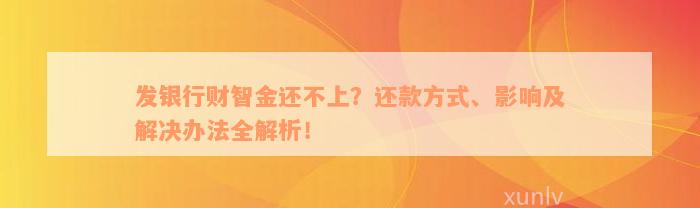 发银行财智金还不上？还款方式、影响及解决办法全解析！