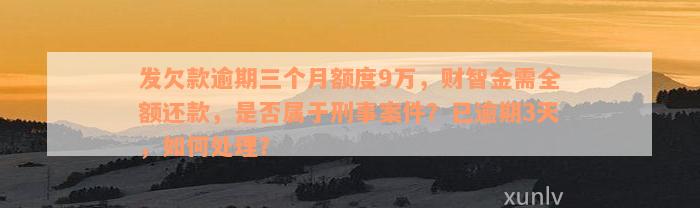 发欠款逾期三个月额度9万，财智金需全额还款，是否属于刑事案件？已逾期3天，如何处理？