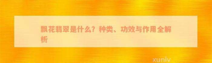 飘花翡翠是什么？种类、功效与作用全解析