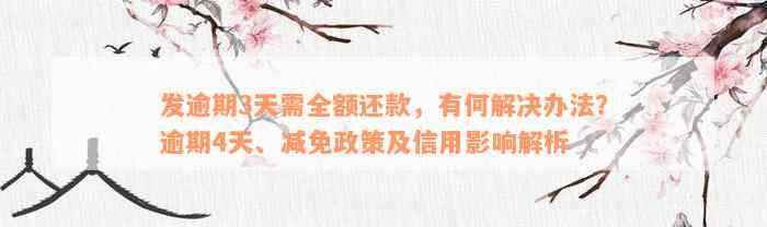 发逾期3天需全额还款，有何解决办法？逾期4天、减免政策及信用影响解析