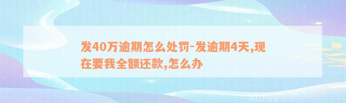 发40万逾期怎么处罚-发逾期4天,现在要我全额还款,怎么办