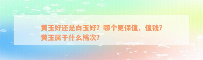 黄玉好还是白玉好？哪个更保值、值钱？黄玉属于什么档次？