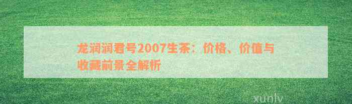 龙润润君号2007生茶：价格、价值与收藏前景全解析