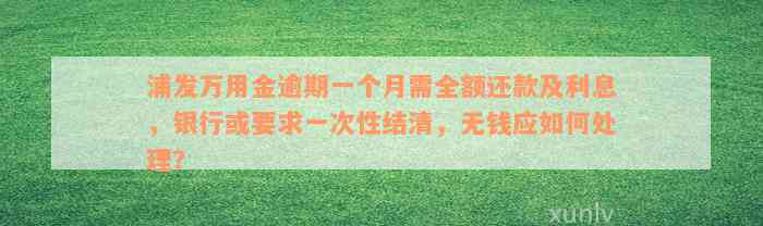 浦发万用金逾期一个月需全额还款及利息，银行或要求一次性结清，无钱应如何处理？