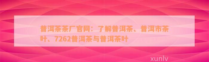 普洱茶茶厂官网：了解普洱茶、普洱市茶叶、7262普洱茶与普洱茶叶