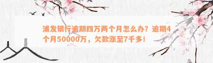 浦发银行逾期四万两个月怎么办？逾期4个月50000万，欠款涨至7千多！