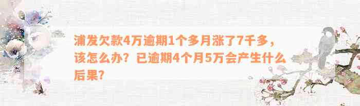 浦发欠款4万逾期1个多月涨了7千多，该怎么办？已逾期4个月5万会产生什么后果？