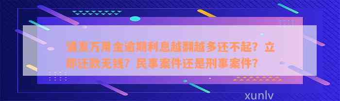 浦发万用金逾期利息越翻越多还不起？立即还款无钱？民事案件还是刑事案件？