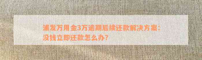 浦发万用金3万逾期后续还款解决方案：没钱立即还款怎么办？