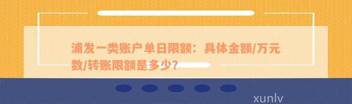 浦发一类账户单日限额：具体金额/万元数/转账限额是多少？