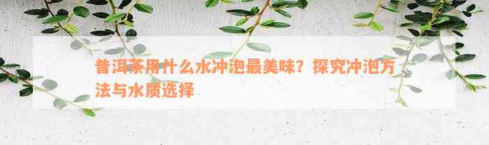 普洱茶用什么水冲泡最美味？探究冲泡方法与水质选择