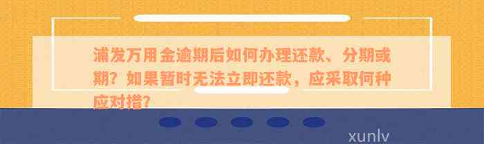 浦发万用金逾期后如何办理还款、分期或期？如果暂时无法立即还款，应采取何种应对措？