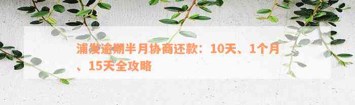 浦发逾期半月协商还款：10天、1个月、15天全攻略