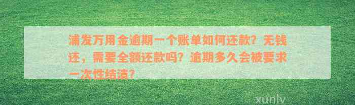 浦发万用金逾期一个账单如何还款？无钱还，需要全额还款吗？逾期多久会被要求一次性结清？