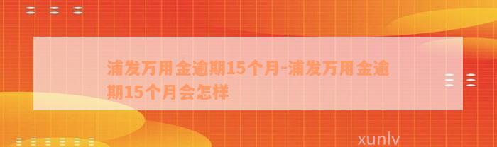 浦发万用金逾期15个月-浦发万用金逾期15个月会怎样