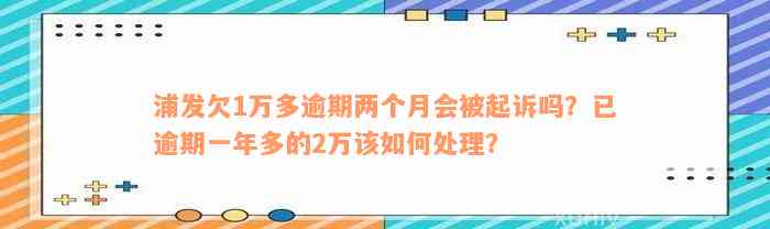 浦发欠1万多逾期两个月会被起诉吗？已逾期一年多的2万该如何处理？