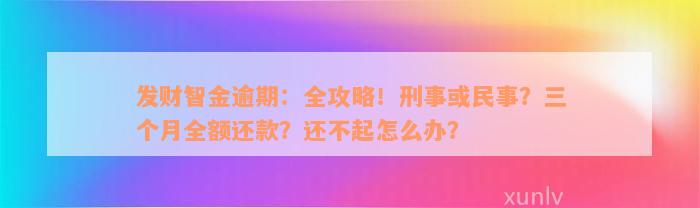 发财智金逾期：全攻略！刑事或民事？三个月全额还款？还不起怎么办？