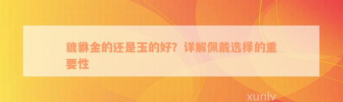 貔貅金的还是玉的好？详解佩戴选择的重要性